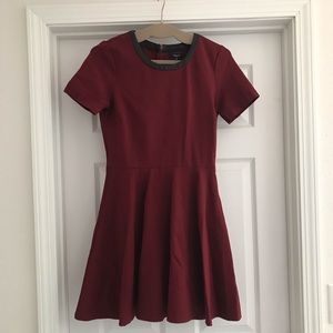 Madewell oxblood red mini dress with leather collar